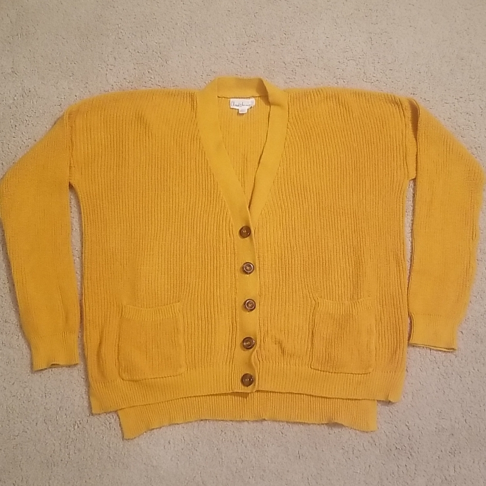 Yellow Cardigan Sweater with Pockets